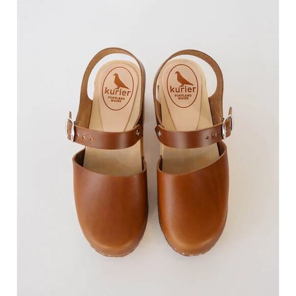 Kurier Charlie Mary Jane Clogs Leather High Heel Block Heel Wooden, Pecan Brown - Picture 14 of 14